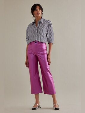 Anthropologie Maeve The Colette Cropped Wide-Leg Vegan Leather Pants in Rose 24P